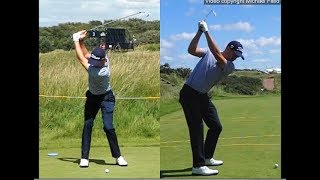 Justin Thomas golf swing  Long Iron faceon amp downtheline July 2017 [upl. by Artep]